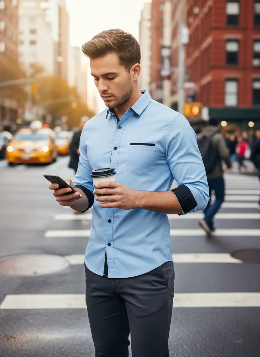 Men's Business Shirt Autumn Slim Fit Long Sleeve Striped Non-Iron