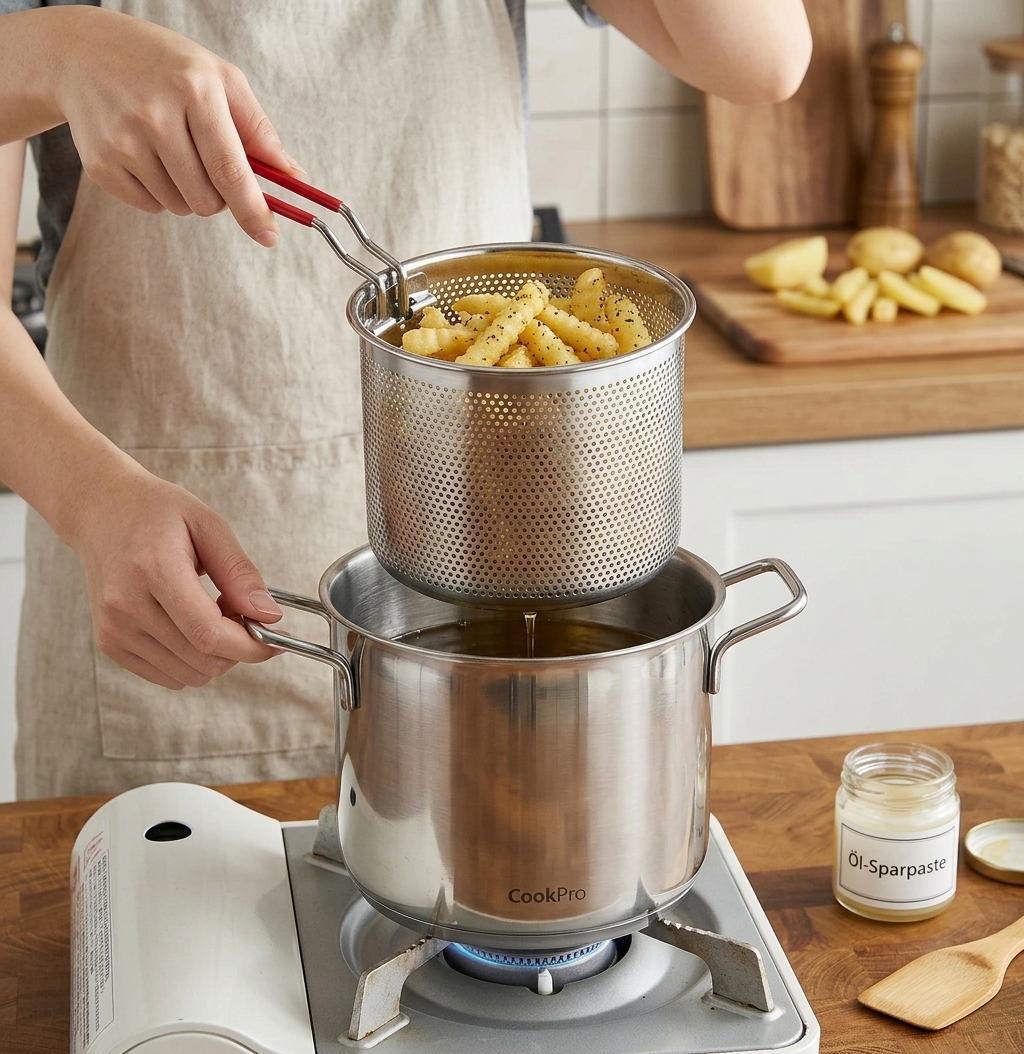 CookPro - Kompaktes Fritteusen-Set mit Öl-Sparpaste