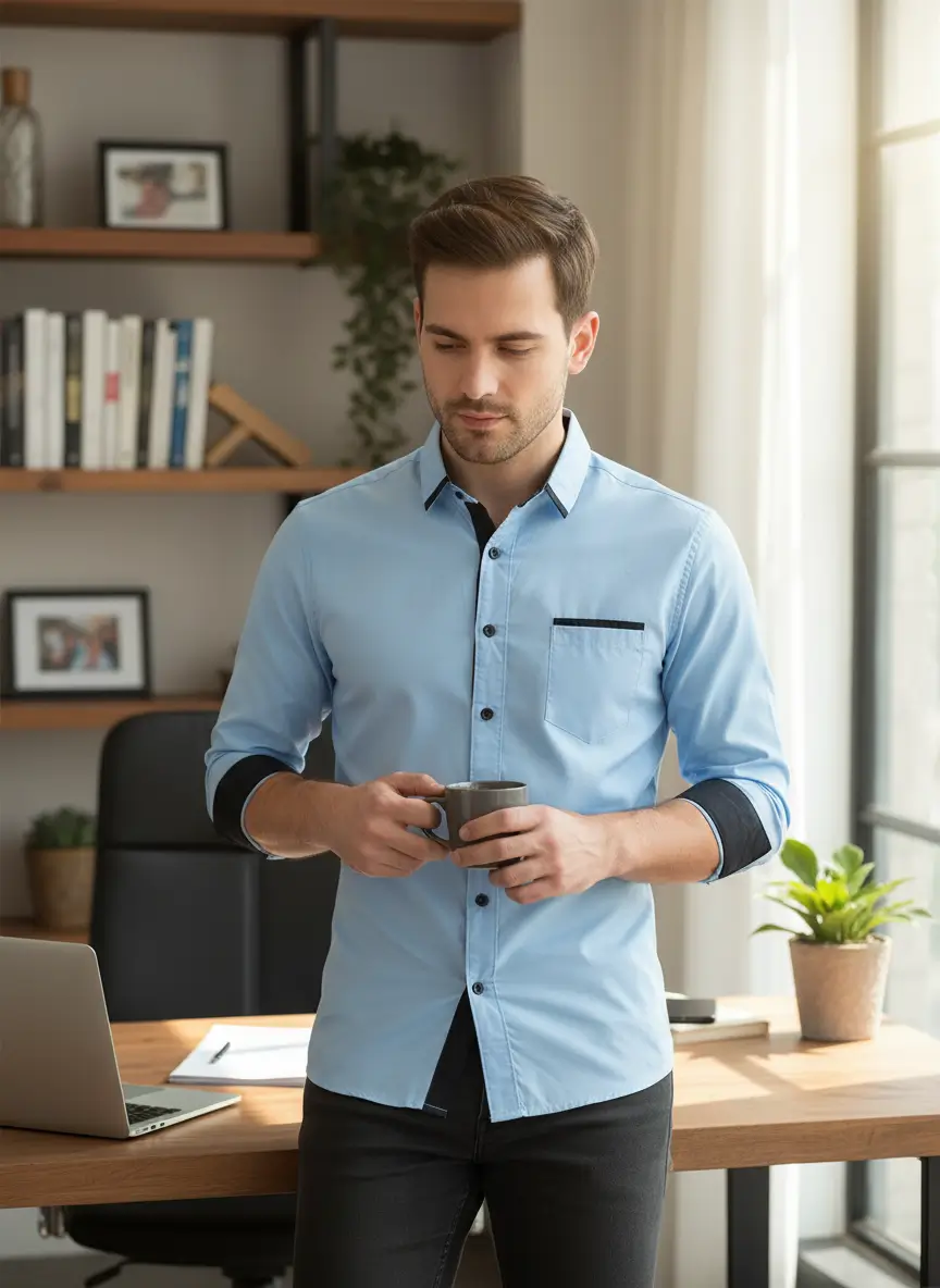 Men's Business Shirt Autumn Slim Fit Long Sleeve Striped Non-Iron