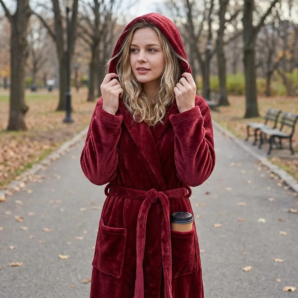 Women's Fleece Hooded Bathrobe